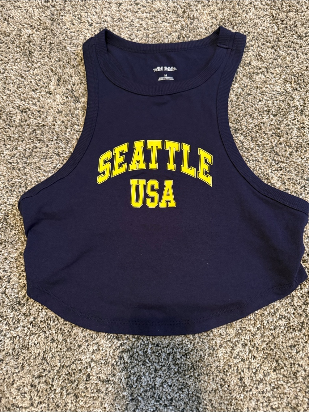 wild fable Navy Cropped Tank with Yellow Seattle USA Graphic